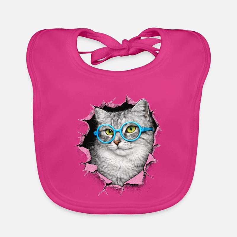Chat mignon – Arts techniques mixtes Blue Glasses Bavoir bio Bébé