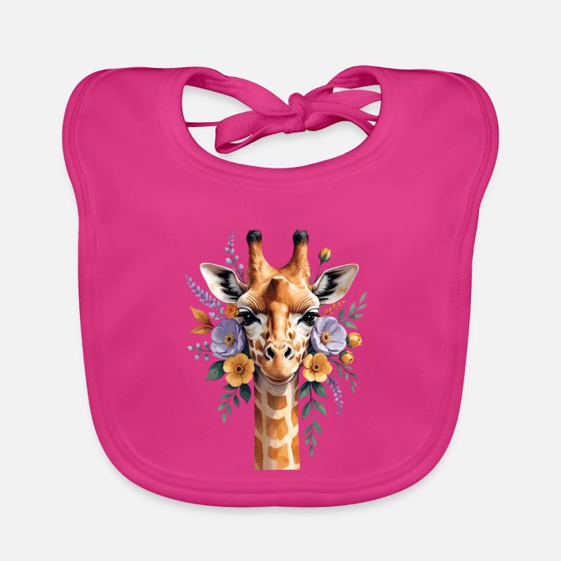 Giraffe with flower wreath Organic Baby Bibs