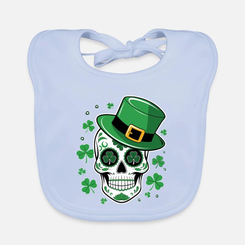 Green skull with St Patrick hat Organic Baby Bibs