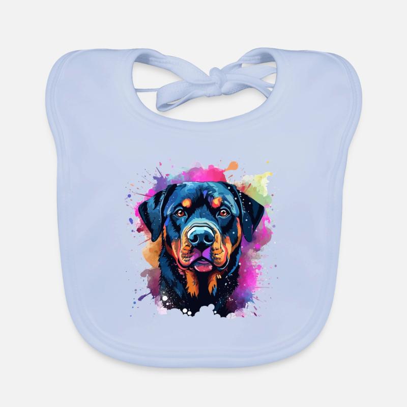 Vibrant Rottie Portrait Splash Organic Baby Bibs