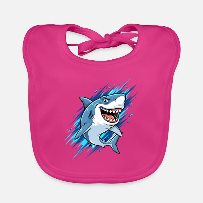Blue cartoon shark with splashes Organic Baby Bibs
