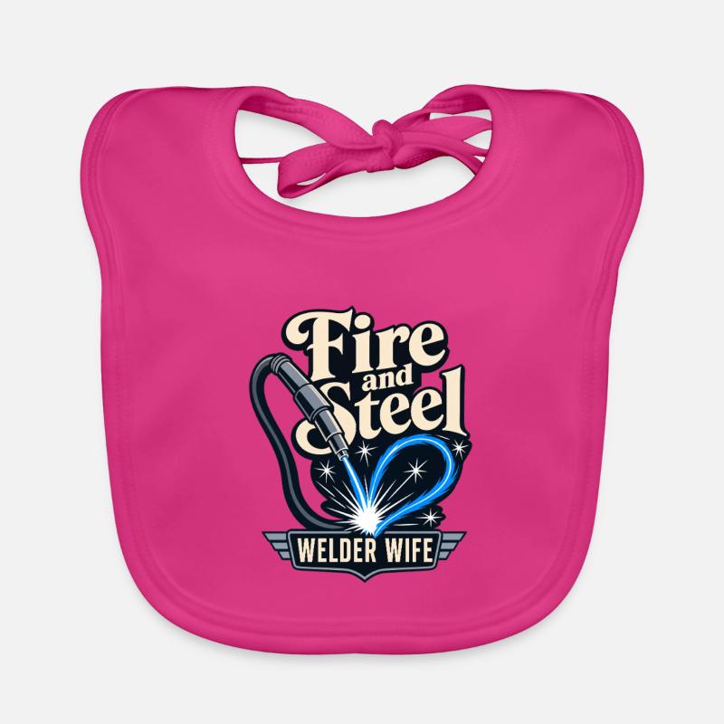 Épouse soudeuse Fire et conception de cœur de torche en acier Bavoir bio Bébé