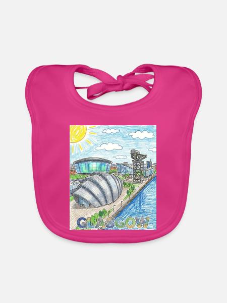 Glasgow Modern Skyline Wachsmalstift - Baby Bio-Lätzchen - Fuchsia