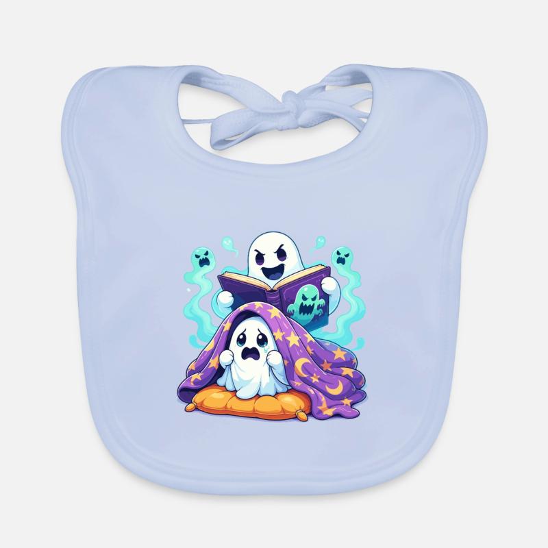 Sleeping ghost readers in a haunted book Organic Baby Bibs