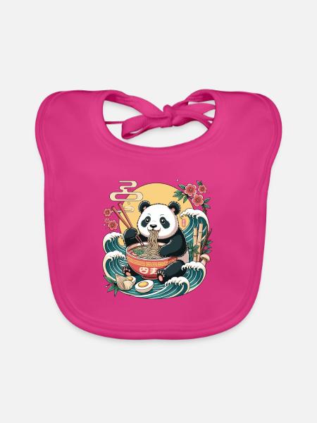 Kawaii Panda Ramen Ocean Waves Bowl japonais - Bavoir bio Bébé - fuchsia - Devant