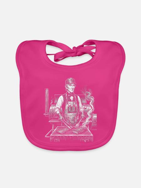 John Tyler beim BBQ-Grillen - Baby Bio-Lätzchen - Fuchsia - Vorne
