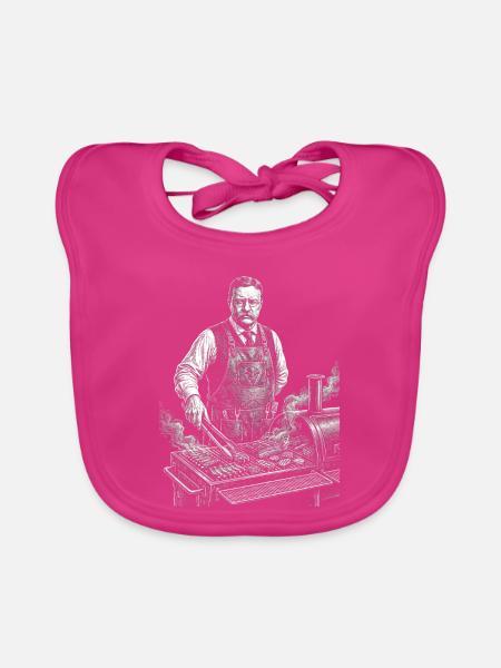 Theodore Roosevelt beim BBQ Grillen - Baby Bio-Lätzchen - Fuchsia - Vorne