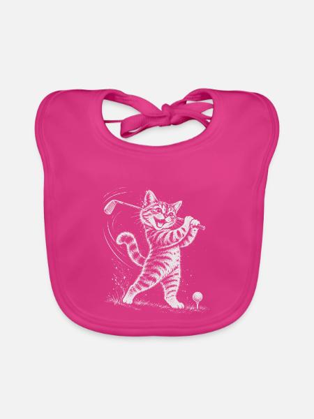 Katze spielt Golf  - Baby Bio-Lätzchen - Fuchsia - Vorne