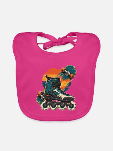 Inline Skating & Skateboard im Retro-Stil - Baby Bio-Lätzchen - Fuchsia