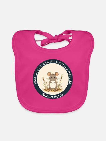 Wee Sleekit Cowrin Tim'rous Beastie Maus-Emblem - Baby Bio-Lätzchen - Fuchsia - Vorne