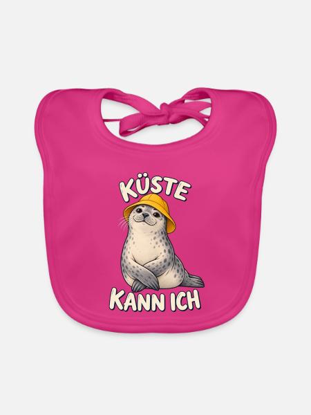 Küste kann ich Robbe mit Südwester - Baby Bio-Lätzchen - Fuchsia - Vorne