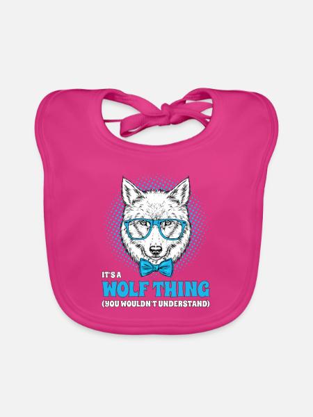 It's A Wolf Thing Hipster Wolf Brille Spruch - Baby Bio-Lätzchen - Fuchsia - Vorne