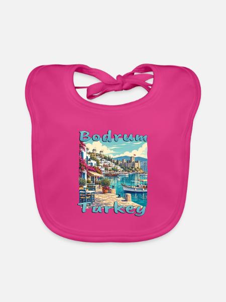Bodrum Hafen Festung Urlaub Mittelmeer Europa - Baby Bio-Lätzchen - Fuchsia - Vorne