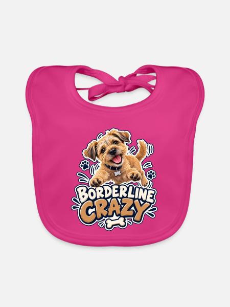Borderline Crazy – Border Terrier - Baby Bio-Lätzchen - Fuchsia - Vorne