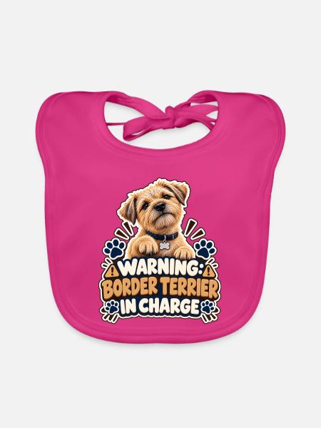 Warnung. Border Terrier im Kommando - Baby Bio-Lätzchen - Fuchsia - Vorne