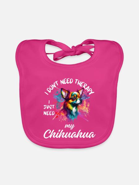 Bunter Regenbogenspritzer Chihuahua - Baby Bio-Lätzchen - Fuchsia - Vorne