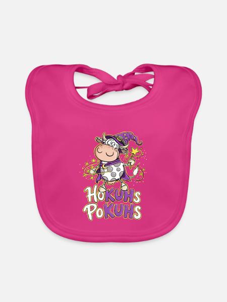 Hokuhs Pokuhs Kuh Hexe Magie Bauernhof Tierhumor - Baby Bio-Lätzchen - Fuchsia