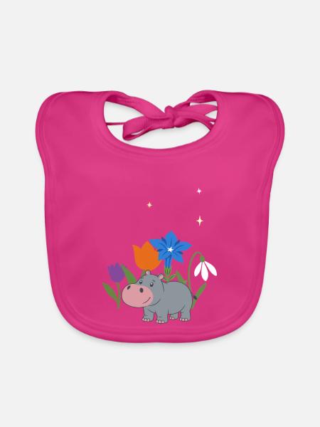 Flusspferd Blumen Kinder Geschenkidee Tierfreunde - Baby Bio-Lätzchen - Fuchsia