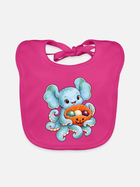 Dumbo-Oktopus mit Kürbismuschel - Baby Bio-Lätzchen - Fuchsia - Vorne