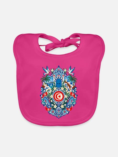 Tunesien | Mittelmeer & blaue Keramik - Baby Bio-Lätzchen - Fuchsia - Vorne