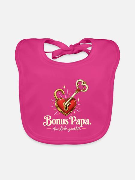 Bonus Papa Stiefvater Geschenk Papa aus Liebe - Baby Bio-Lätzchen - Fuchsia - Vorne