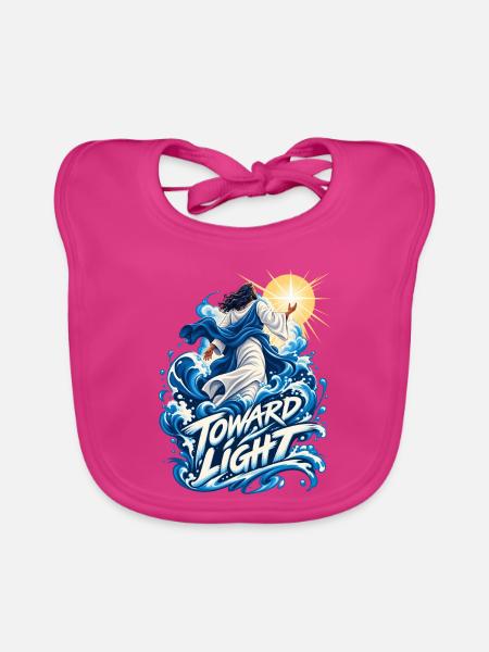 Toward Light – Wellenmotive und Heilandsfigur - Baby Bio-Lätzchen - Fuchsia - Vorne