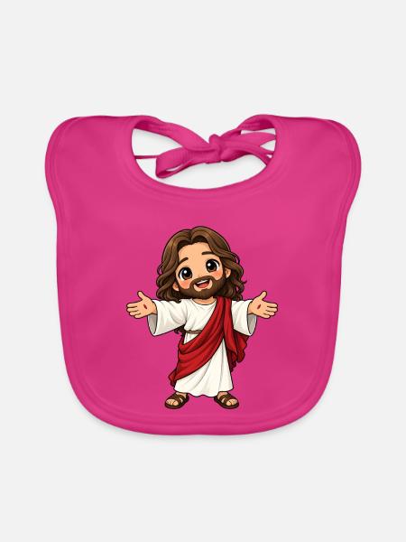 Jesus Kawaii Style – Süßes Glaubensmotiv - Baby Bio-Lätzchen - Fuchsia - Vorne