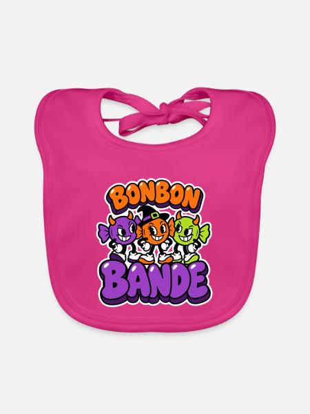 Bonbon Bande - Halloween Süßigkeiten - Baby Bio-Lätzchen - Fuchsia - Vorne