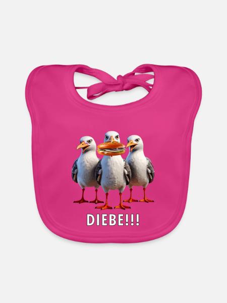 Möven Fischbrötchen Diebe - Baby Bio-Lätzchen - Fuchsia - Vorne