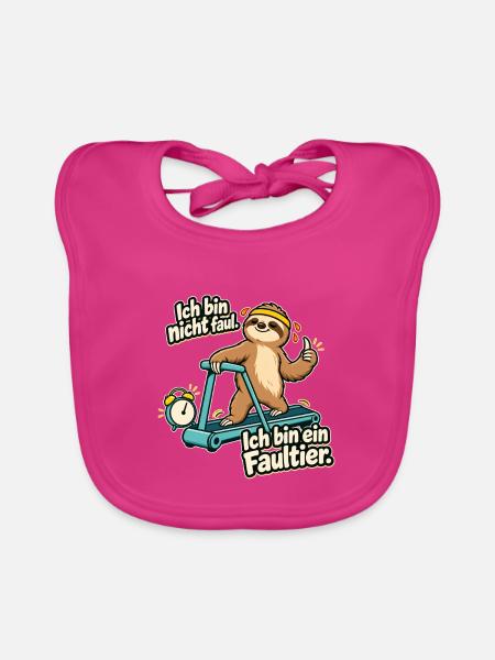 Faultier Spruch: Ich bin nicht faul - Baby Bio-Lätzchen - Fuchsia - Vorne
