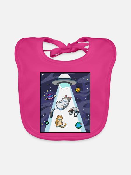 Katze UFO Entführung - Baby Bio-Lätzchen - Fuchsia - Vorne