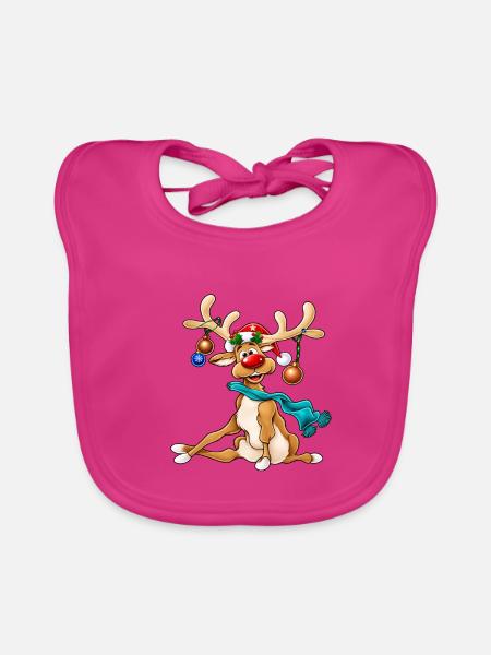 Rudolph Rentier mit Schal Weihnachtsdesign - Baby Bio-Lätzchen - Fuchsia - Vorne