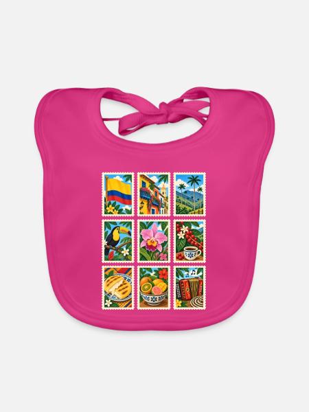 Kolumbien Briefmarken - Baby Bio-Lätzchen - Fuchsia - Vorne