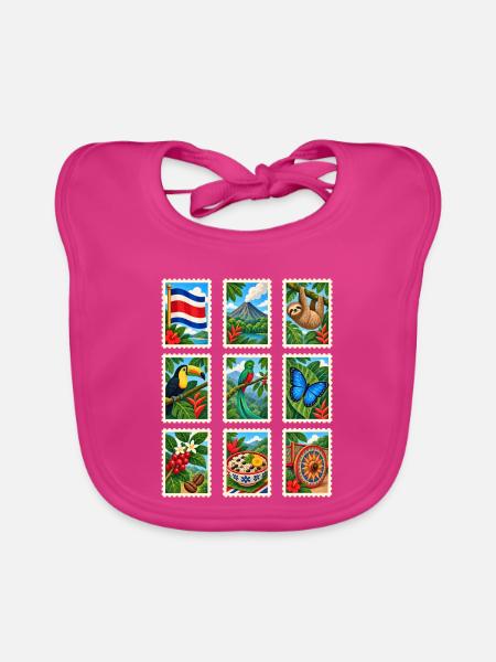 Costa Rica Briefmarken - Baby Bio-Lätzchen - Fuchsia - Vorne