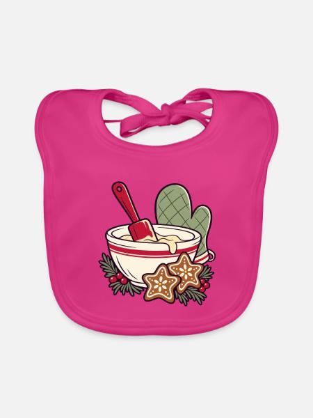 Kekszeit im Schüssel-Design - Baby Bio-Lätzchen - Fuchsia - Vorne