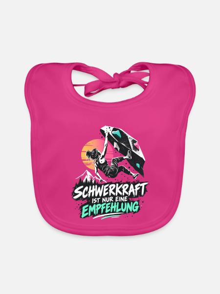 Bouldern Schwerkraft ist nur eine Empfehlung - Baby Bio-Lätzchen - Fuchsia - Vorne
