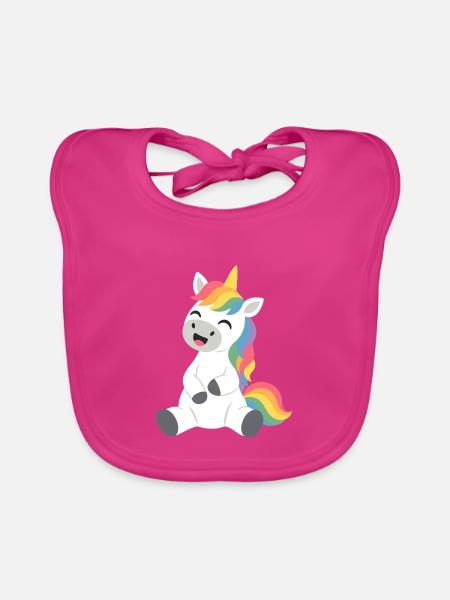 Einhorn märchenhaft lustig Fantasieillustration - Baby Bio-Lätzchen - Fuchsia - Vorne