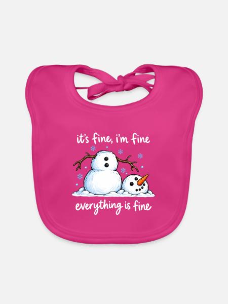 Schneemann: Lustig: Winter, Schnee, frohe Weihnachten - Baby Bio-Lätzchen - Fuchsia - Vorne