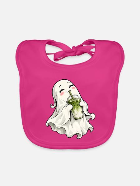 Süßer Geist mit Matcha Latte – Kawaii Halloween - Baby Bio-Lätzchen - Fuchsia - Vorne