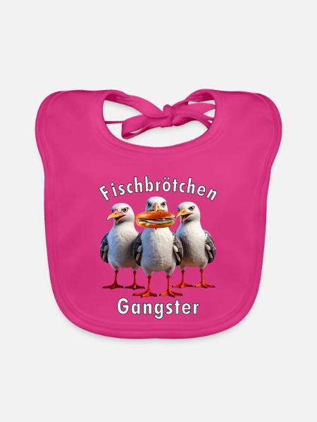 Möven Fischbrötchen Diebe - Baby Bio-Lätzchen - Fuchsia - Vorne
