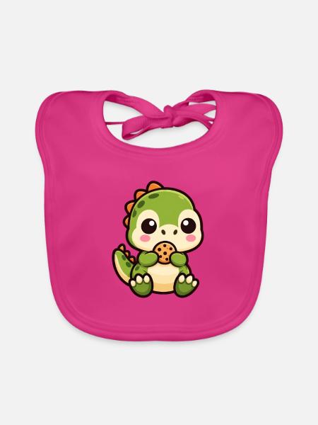 Süßer T-Rex Dinosaurier Cartoon Chibi Keks - Baby Bio-Lätzchen - Fuchsia - Vorne