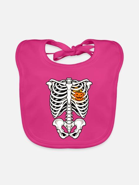 Rippenskelett mit Kürbisherz - Baby Bio-Lätzchen - Fuchsia