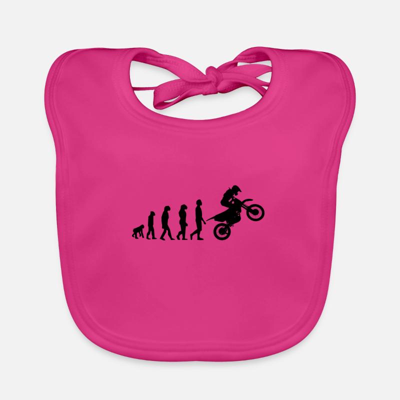 Evolution du singe au motocross - Bavoir bio Bébé - fuchsia