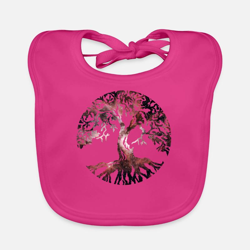 Idée de cadeau d'espace de l'arbre de la vie - Bavoir bio Bébé - fuchsia