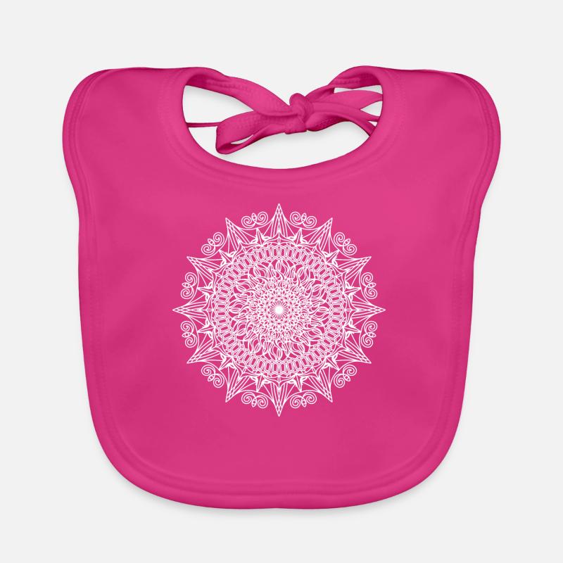 Mandala Design No. 25 blanc - Bavoir bio Bébé - fuchsia