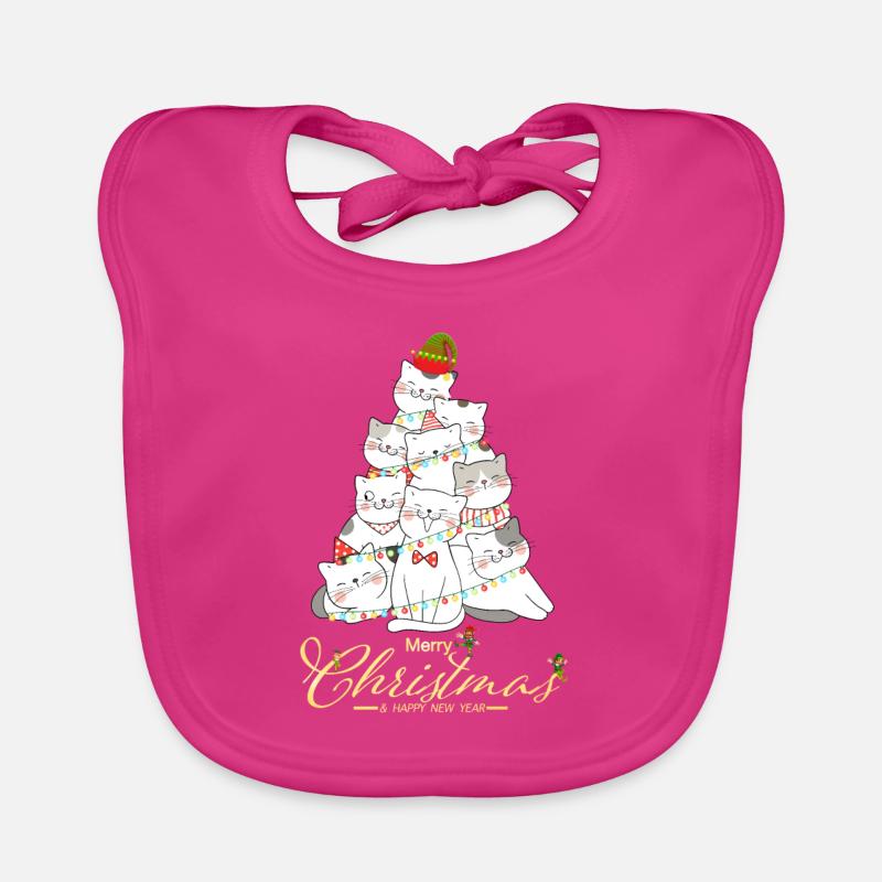 Arbre de Noël de chats - Bavoir bio Bébé - fuchsia