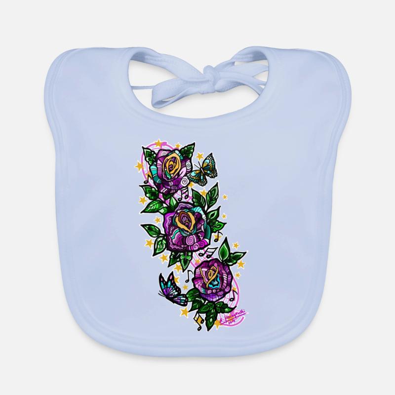 Rose/Noten/Schmetterlinge Baby Bio-Lätzchen