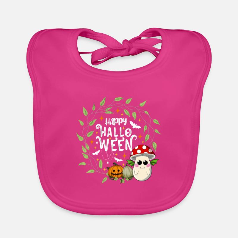 Happy Halloween toadstool white Organic Baby Bibs