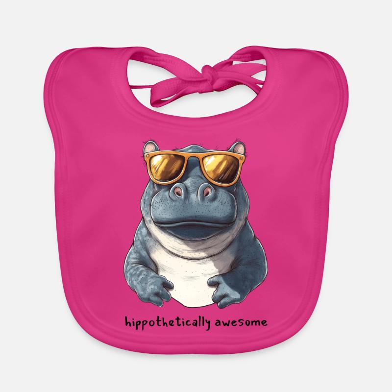 Hippopotame avec lunettes de soleil - Bavoir bio Bébé - fuchsia
