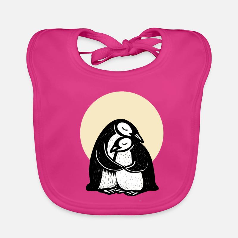 Umarmte Pinguine Duo - Baby Bio-Lätzchen - Fuchsia